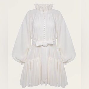 Chic Ruffled White Long Sleeve Dress